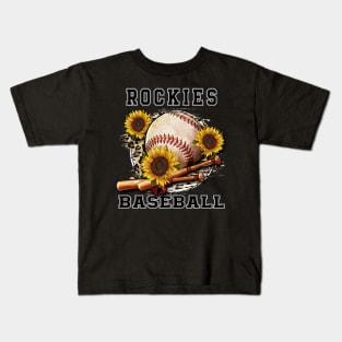 Awesome Baseball Name Rockies Proud Team Flowers Kids T-Shirt